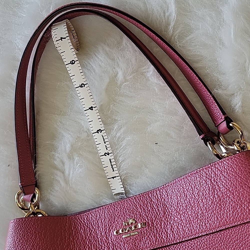 COACH Lexy Large Pink Rose Pebbled Leather Suede Double Handle Shoulder‎ Bag - Picture 9 of 13